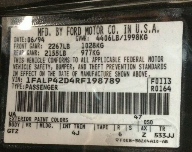 1994 Black Ford Mustang Coupe