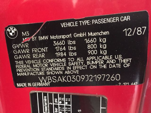 1988 Red BMW M3 Coupe