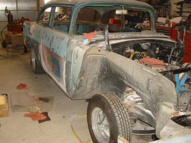 1956 2 tone blue Chevrolet Bel Air/150/210 2 Door post