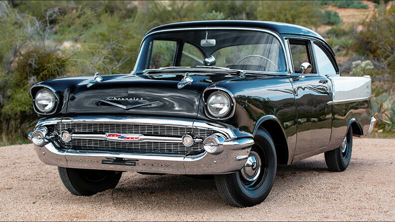 1957 Onyx Black and Imperial Ivory Chevrolet Bel Air/150/210 Sedan