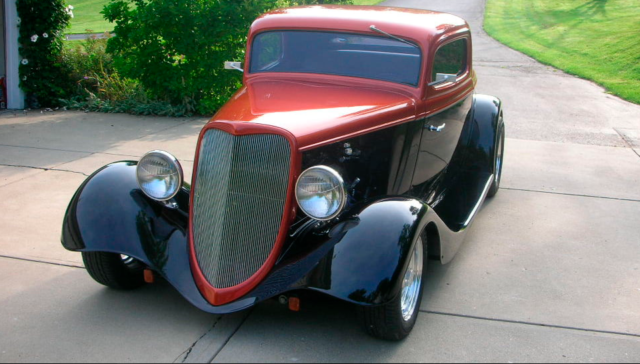 1934 Mango Tango/Black Ford 3-Window Coupe Coupe