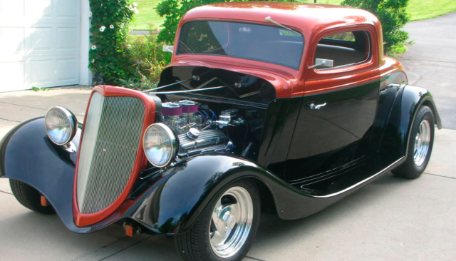 1934 Mango Tango/Black Ford 3-Window Coupe Coupe