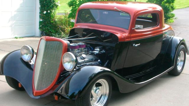 1934 Mango Tango/Black Ford 3-Window Coupe Coupe