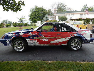 1985 WHITE ORIGINAL, PRESENTLY R/W/B/ VINYL WRAP Ford Mustang FOX BODY HATCHBACK