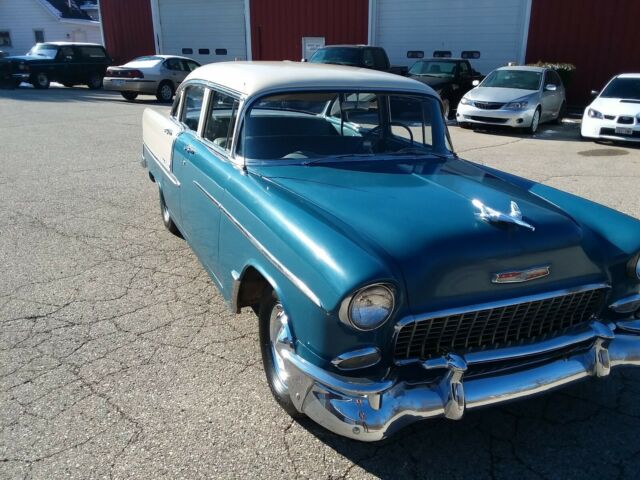 1955 Blue and creme Chevrolet Bel Air/150/210 Sedan