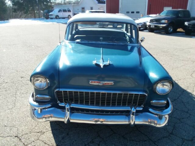 1955 Blue and creme Chevrolet Bel Air/150/210 Sedan
