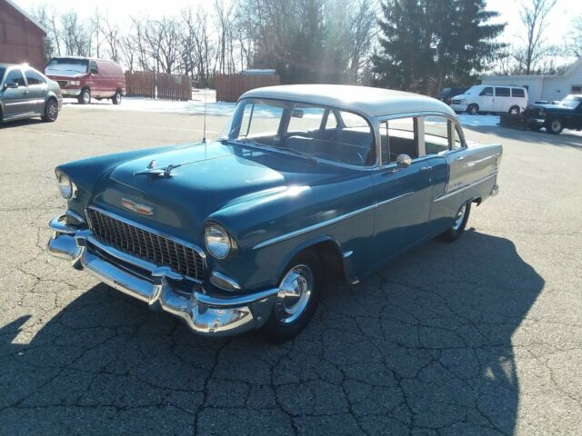 1955 Blue and creme Chevrolet Bel Air/150/210 Sedan