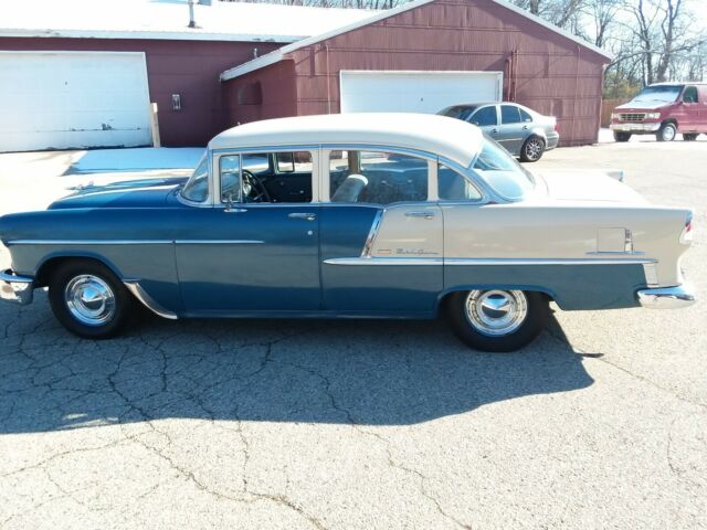 1955 Blue and creme Chevrolet Bel Air/150/210 Sedan