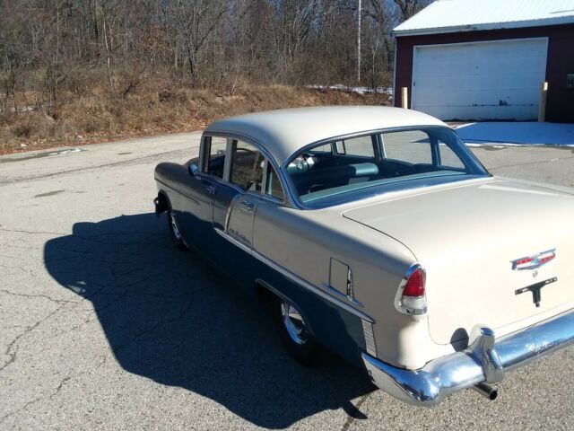 1955 Blue and creme Chevrolet Bel Air/150/210 Sedan