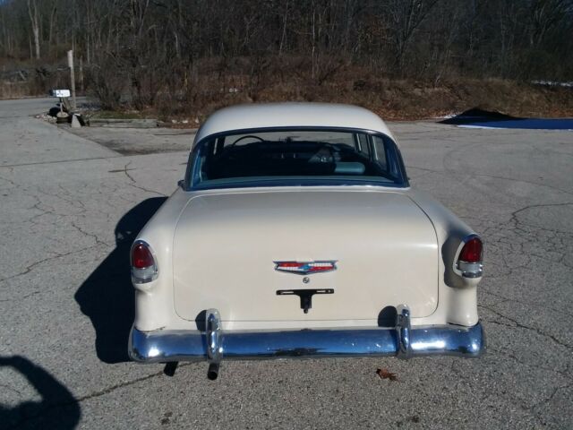 1955 Blue and creme Chevrolet Bel Air/150/210 Sedan