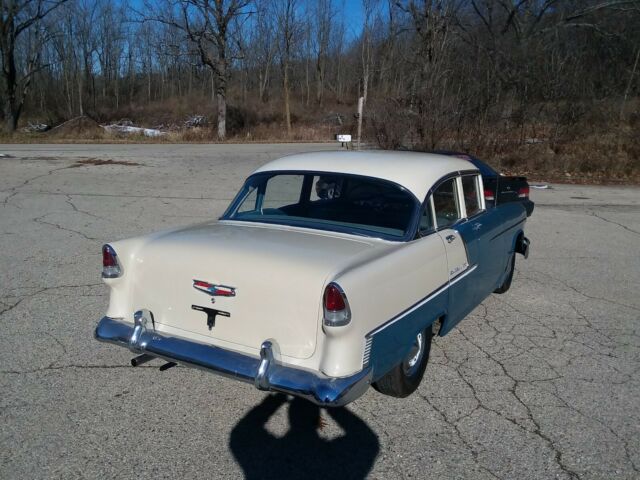 1955 Blue and creme Chevrolet Bel Air/150/210 Sedan