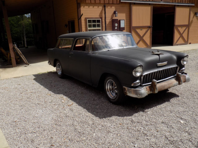1955 flat black Chevrolet Nomad Wagon