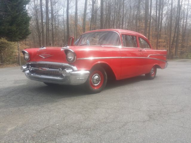 1957 Red Chevrolet Bel Air/150/210 Sedan