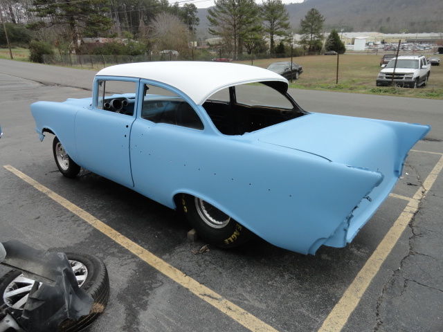 1957 blue white Chevrolet Bel Air/150/210 2 door post