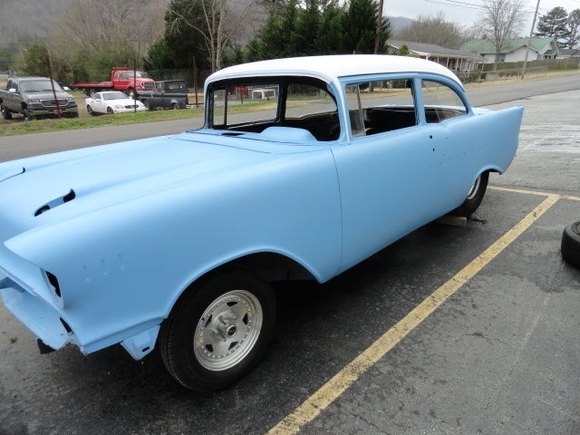 1957 blue white Chevrolet Bel Air/150/210 2 door post
