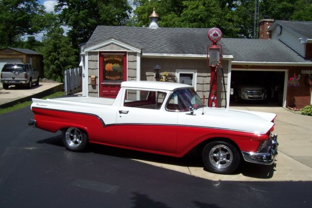 1957 Cream and Blue Ford Ranchero pickup