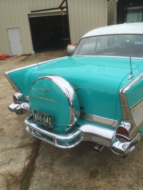 1957 Turquoise And white Chevrolet Bel Air/150/210 Coupe