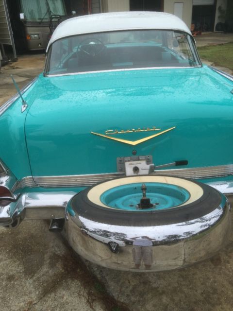 1957 Turquoise And white Chevrolet Bel Air/150/210 Coupe