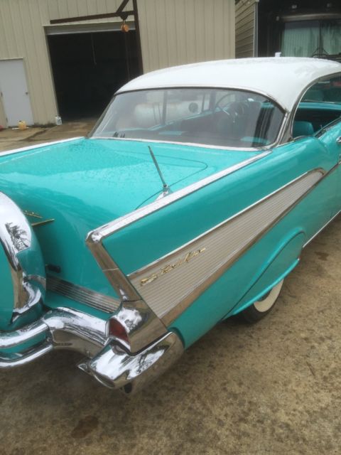 1957 Turquoise And white Chevrolet Bel Air/150/210 Coupe