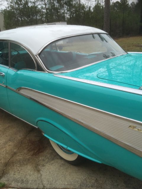 1957 Turquoise And white Chevrolet Bel Air/150/210 Coupe