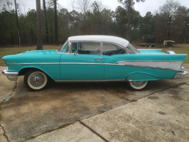 1957 Turquoise And white Chevrolet Bel Air/150/210 Coupe