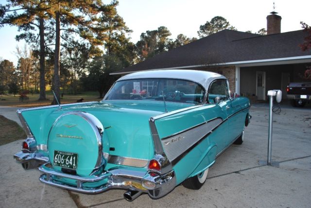 1957 Turquoise And white Chevrolet Bel Air/150/210 Coupe
