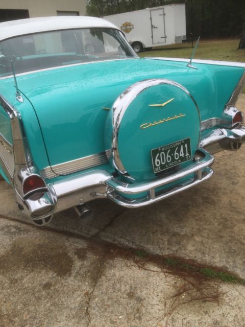 1957 Turquoise And white Chevrolet Bel Air/150/210 Coupe