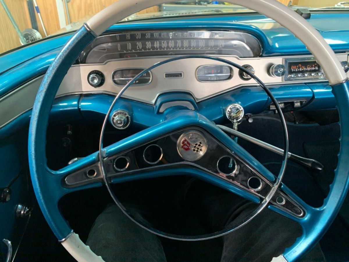 1958 Holiday blue/ antique white Chevrolet Impala Coupe