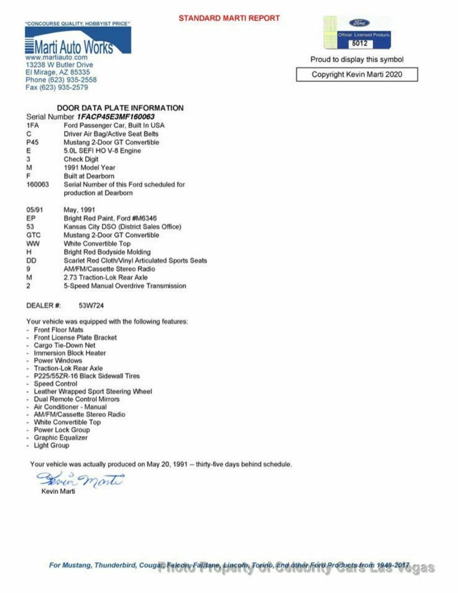 1991 Red Ford Mustang Convertible