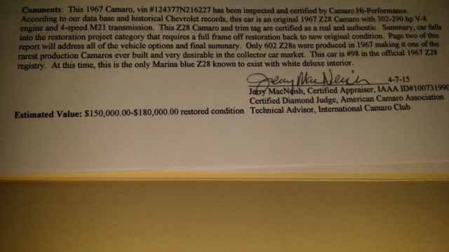 1967 Blue Chevrolet Camaro Coupe