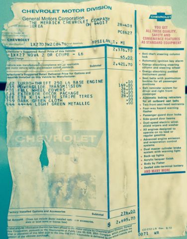 1973 Light green metallic Chevrolet Nova Coupe