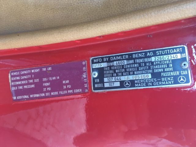 1975 Red Mercedes-Benz SL-Class Convertible