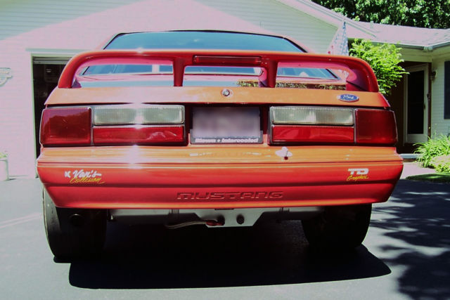 1991 Red with Silver custom painted graphics. Ford Mustang Hatchback
