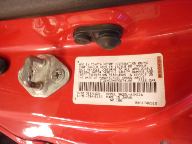 1993 Red Toyota MR2 Mid Engine 2 Door T Top