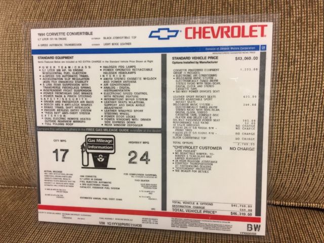 1994 White Chevrolet Corvette Convertible