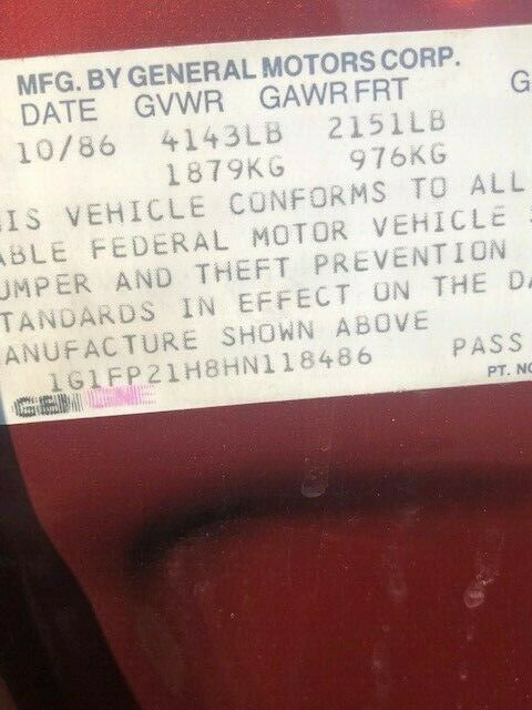 1987 Burgundy Chevrolet Camaro Hatchback