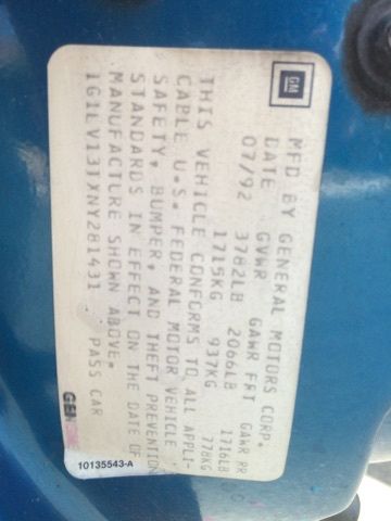 1992 Blue Chevrolet Beretta Coupe