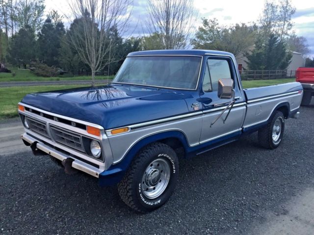 1977 Blue and Silver Ford F-250 Standard Cab Pickup