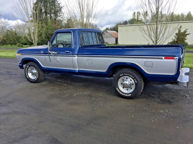 1977 Blue and Silver Ford F-250 Standard Cab Pickup