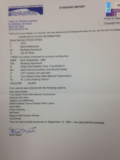 1970 METALLIC GOLD Ford Mustang