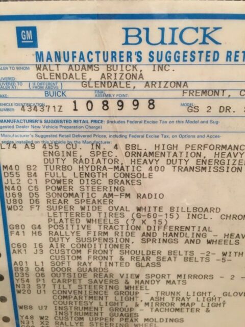 1971 Artic White Buick Grand Sport Coupe