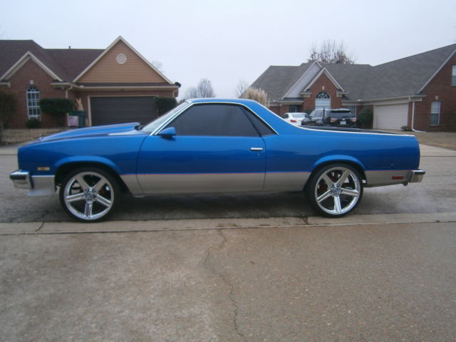 1980 blue and silver Chevrolet El Camino 2 door