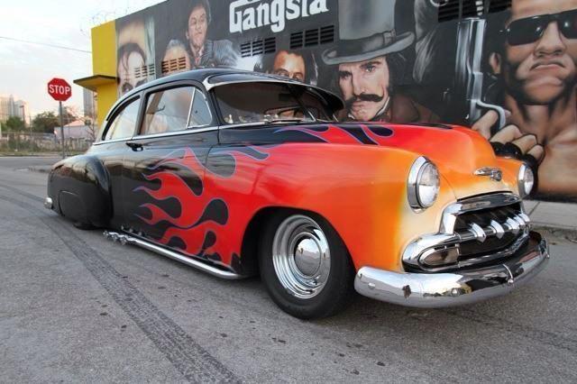 1951 Red & Yellow Flames on black Chevrolet Styleline Deluxe Coupe