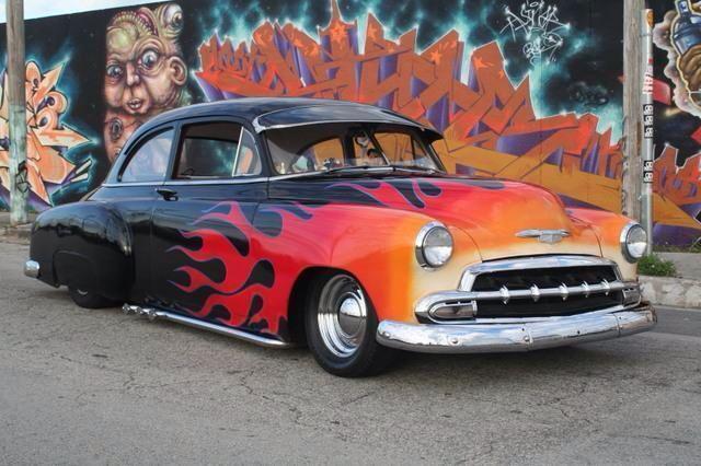 1951 Red & Yellow Flames on black Chevrolet Styleline Deluxe Coupe