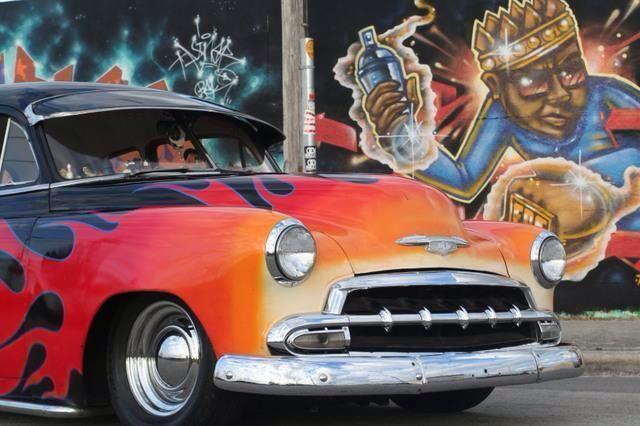 1951 Red & Yellow Flames on black Chevrolet Styleline Deluxe Coupe
