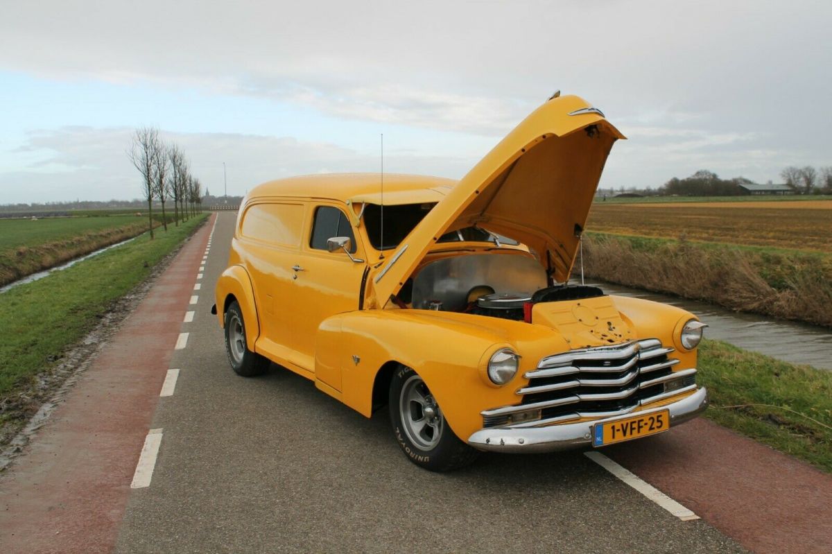 1948 Yellow Chevrolet hot rod Sedan