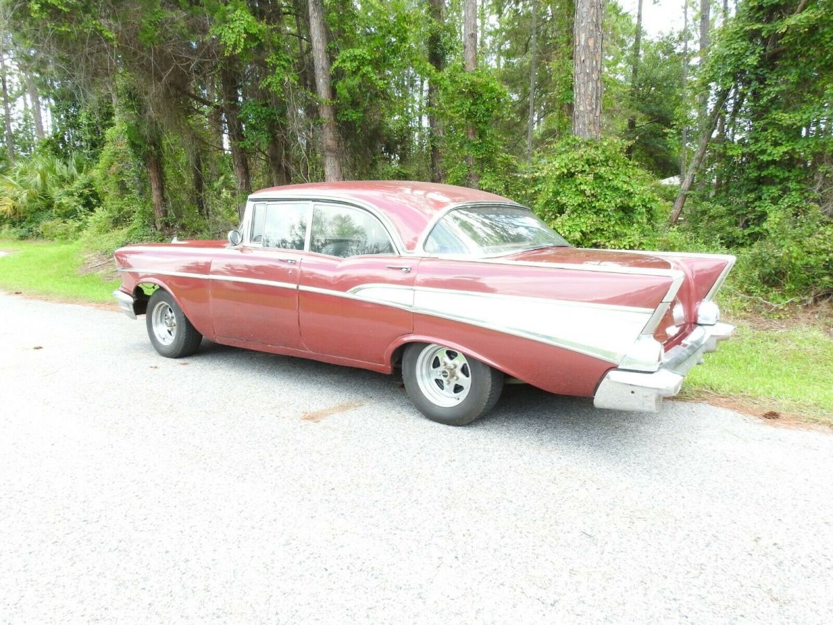 1957 Red Chevrolet Bel Air/150/210 Sedan