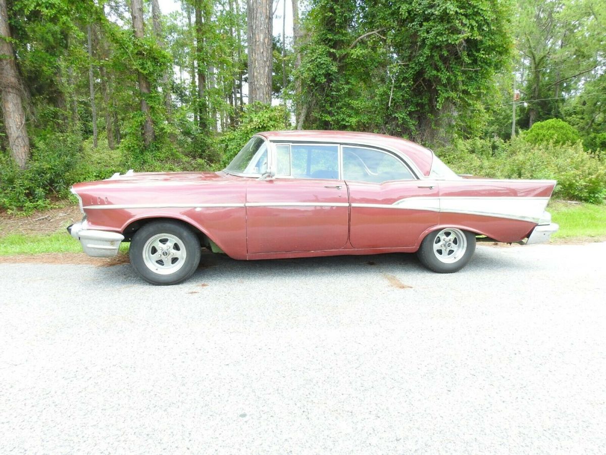 1957 Red Chevrolet Bel Air/150/210 Sedan