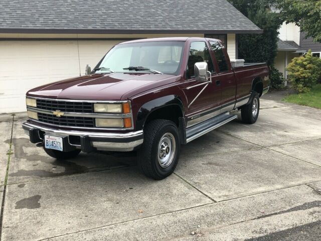 1993 Burgundy Chevrolet Silverado 3500 Extended Cab Pickup