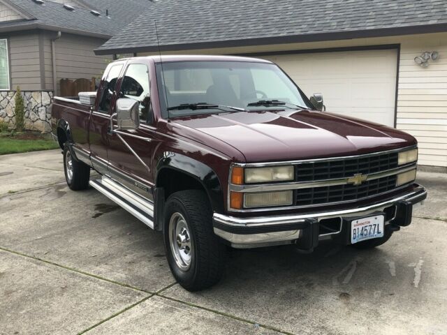 1993 Burgundy Chevrolet Silverado 3500 Extended Cab Pickup